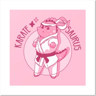 The cute pink Karatesaurus (Dinosaur and karate) Posters and Art